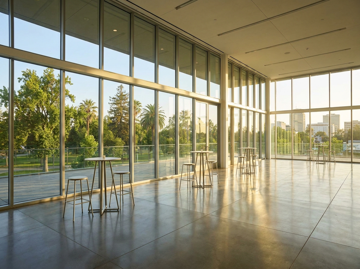 A bright, modern event space in Fresno ready for a daytime event.