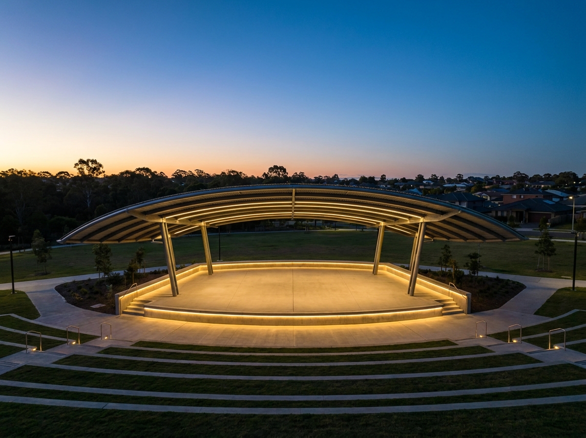 An outdoor amphitheater in the Frisco area prepared for a live performance.