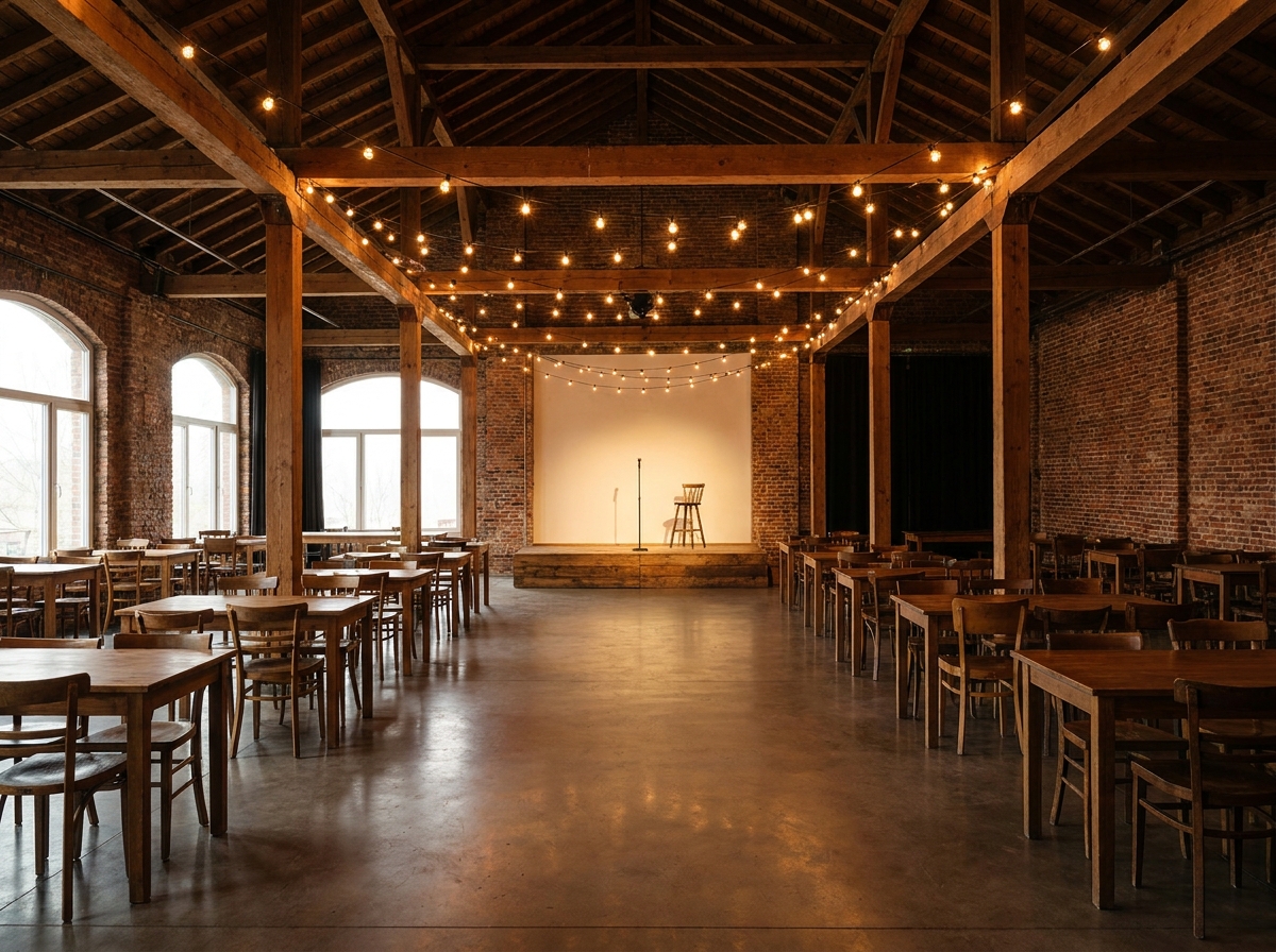 An intimate Gainesville venue prepared for a stand-up comedy night.