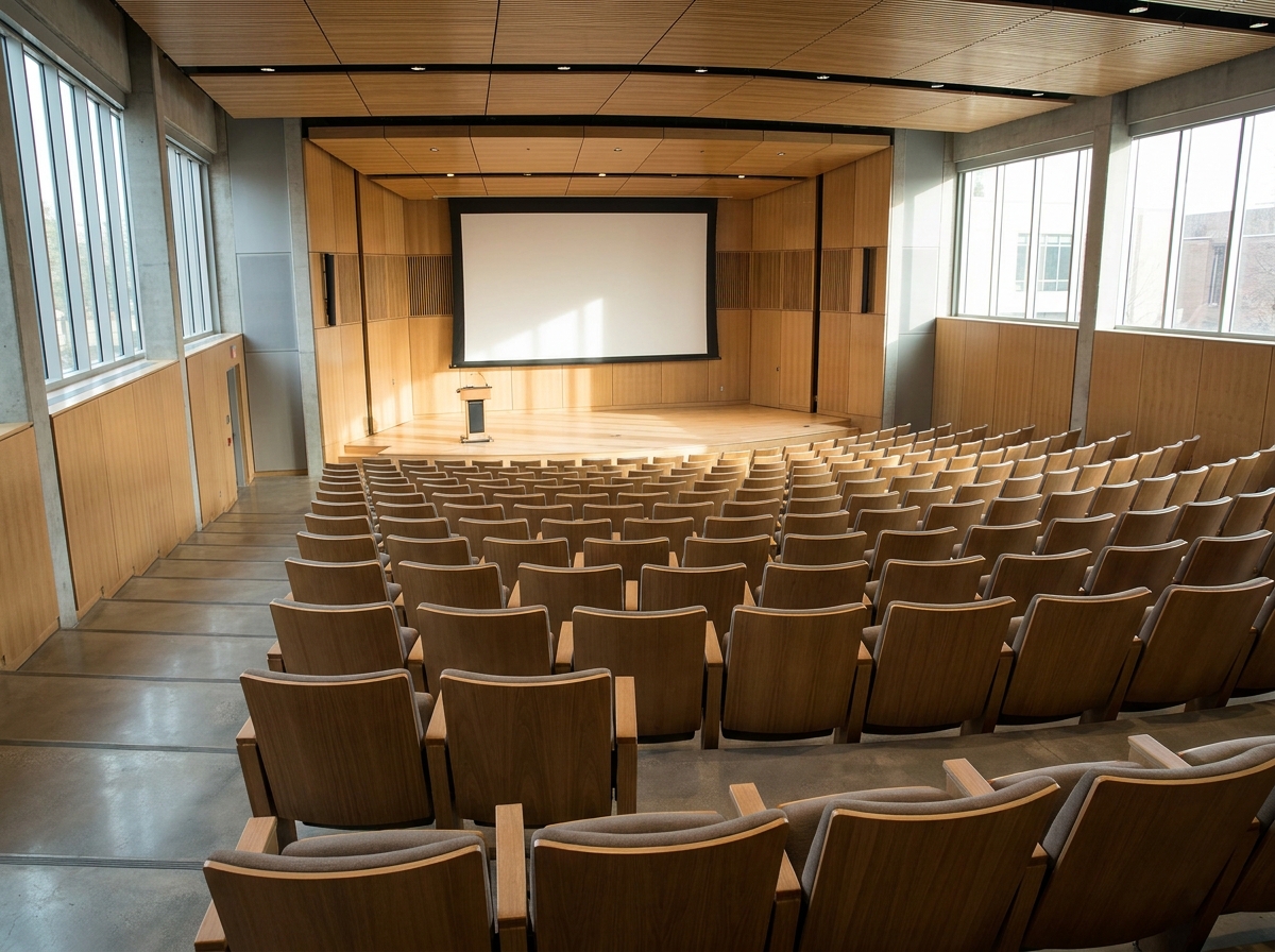 An empty auditorium on a university campus, suitable for Gainesville events.