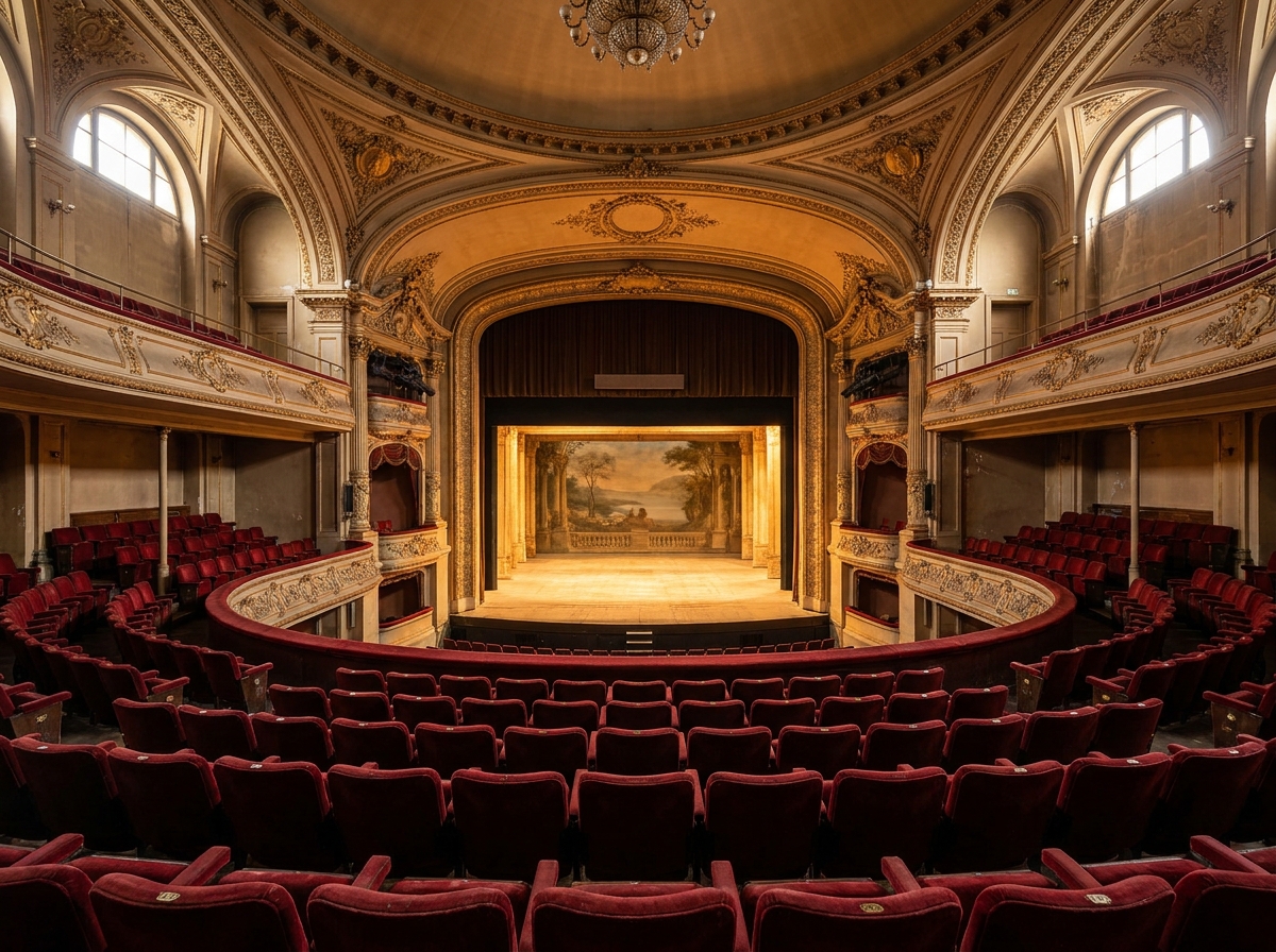 The interior of a historic theater in Gainesville, ready for an event.