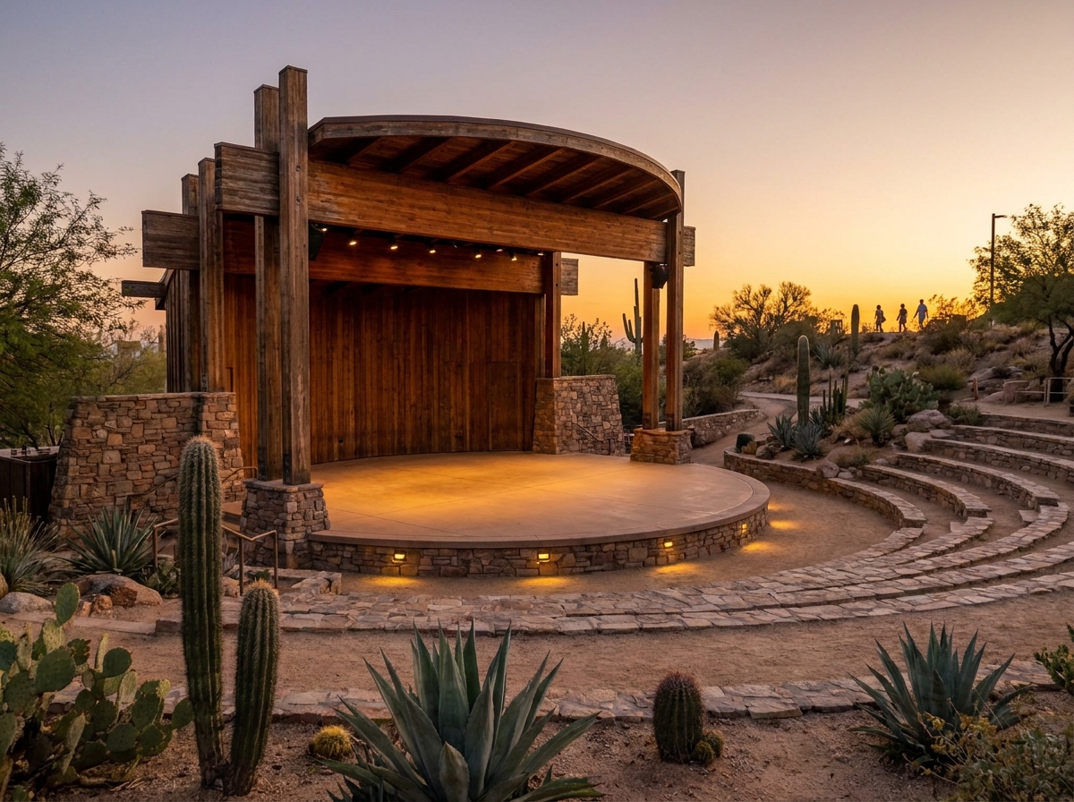 An outdoor stage in a Glendale park set up for a community music event.