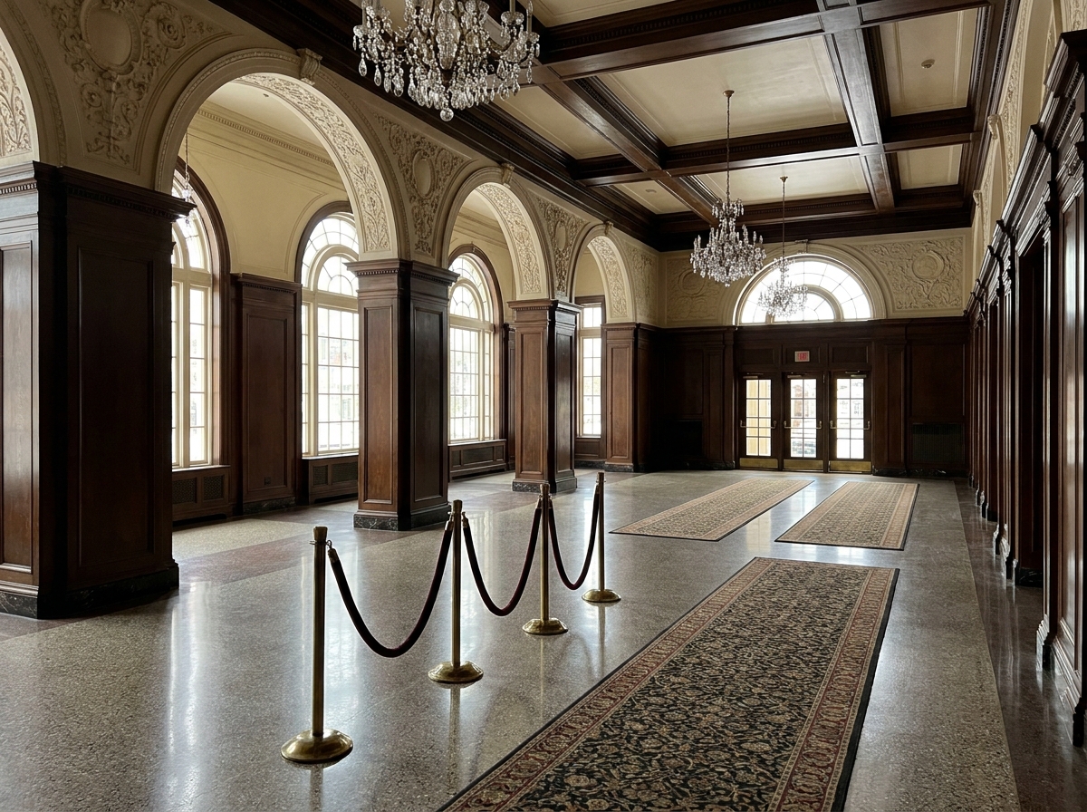 An elegant, empty theater lobby ready for a Grand Rapids event.