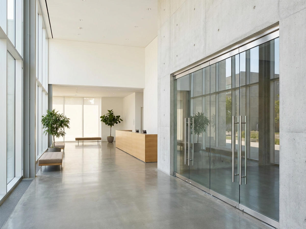 The modern entrance of a venue for Greenville events.