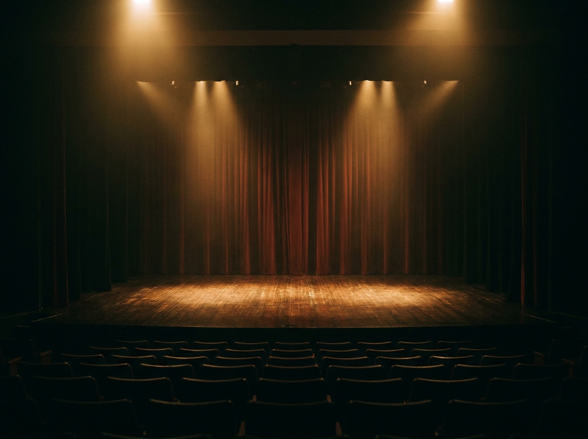 An empty theater stage, a common venue for Greenville ticket sales.
