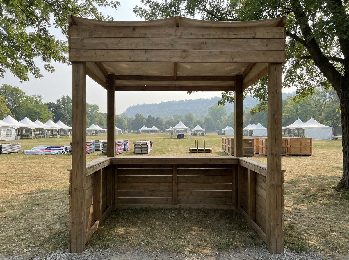 An empty check-in booth at an outdoor Hamilton event.