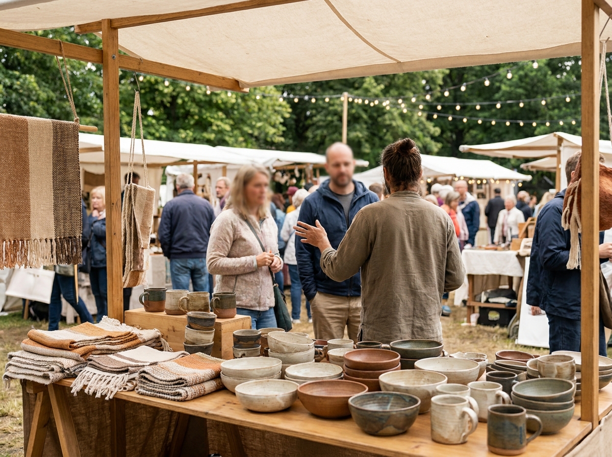A craft vendor at a heritage festival, using Eventbrite for on-site sales.