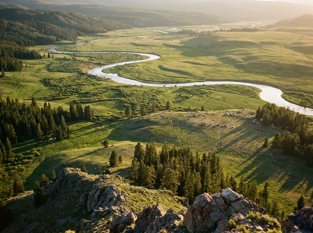 A beautiful valley viewed from a mountaintop, attracting hikers to outdoor events.