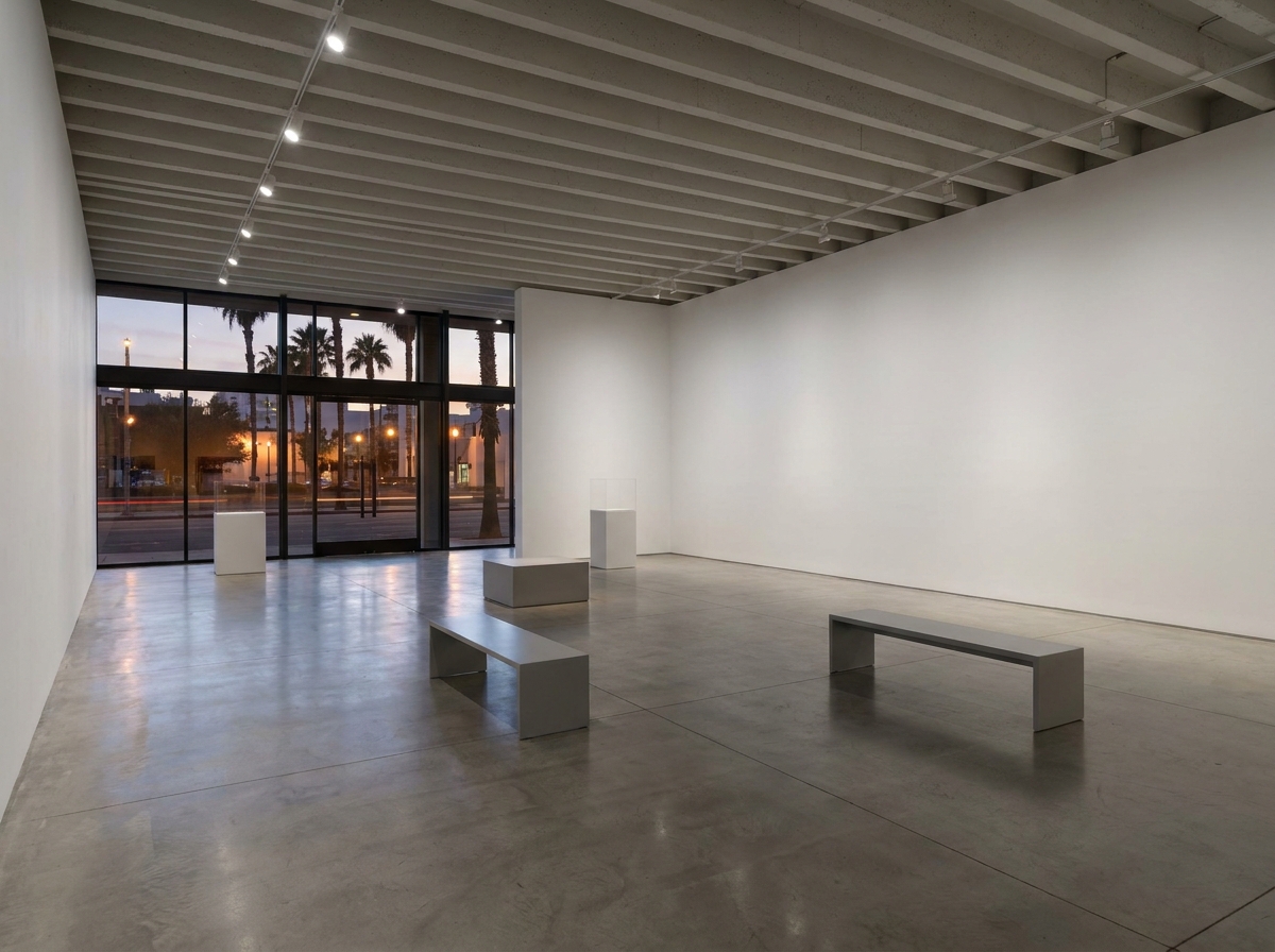 An empty art gallery in Honolulu prepared for a ticketed event.