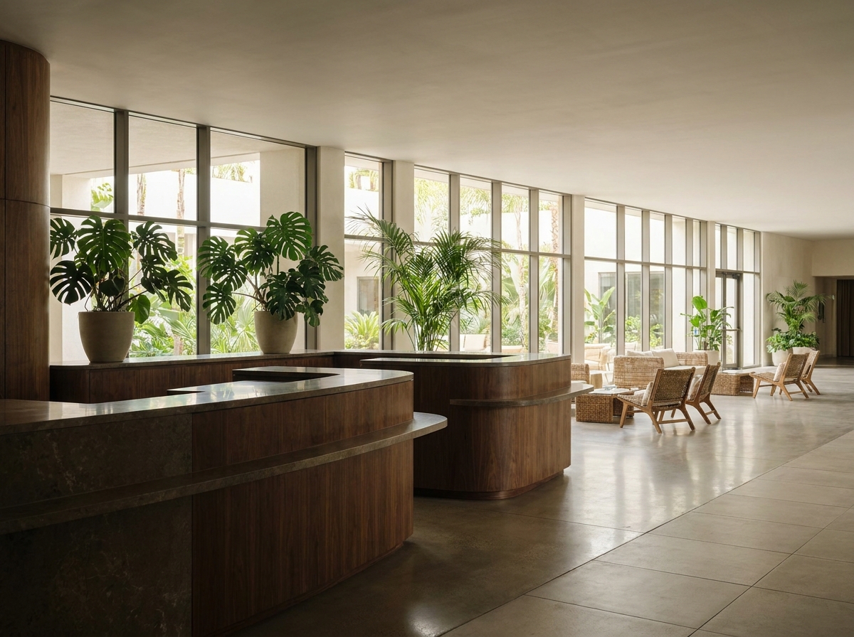 An empty registration area for a professional event in a Honolulu hotel.