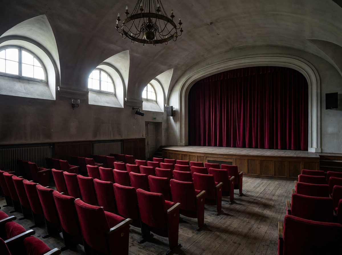 An empty independent theater in Indianapolis, a venue for comedy shows.