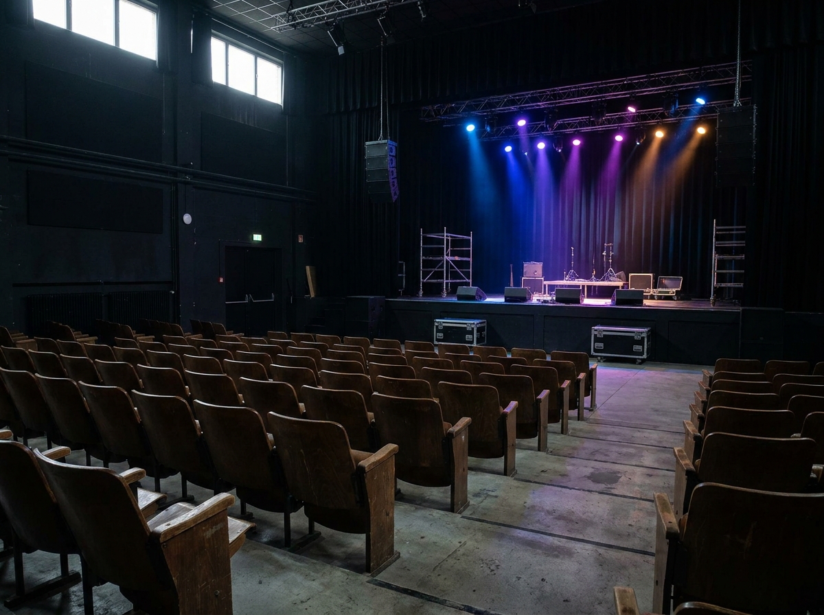 An empty concert venue in Jacksonville prepared for a live music event.