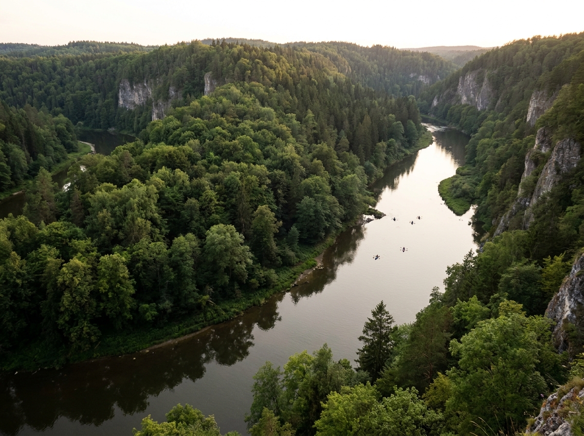 A scenic river canyon, an ideal location for a kayaking trip.