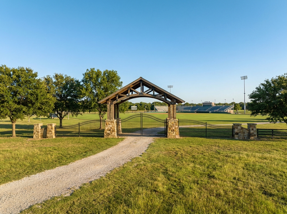 The entrance gate to a sports field, ready for a lacrosse event.