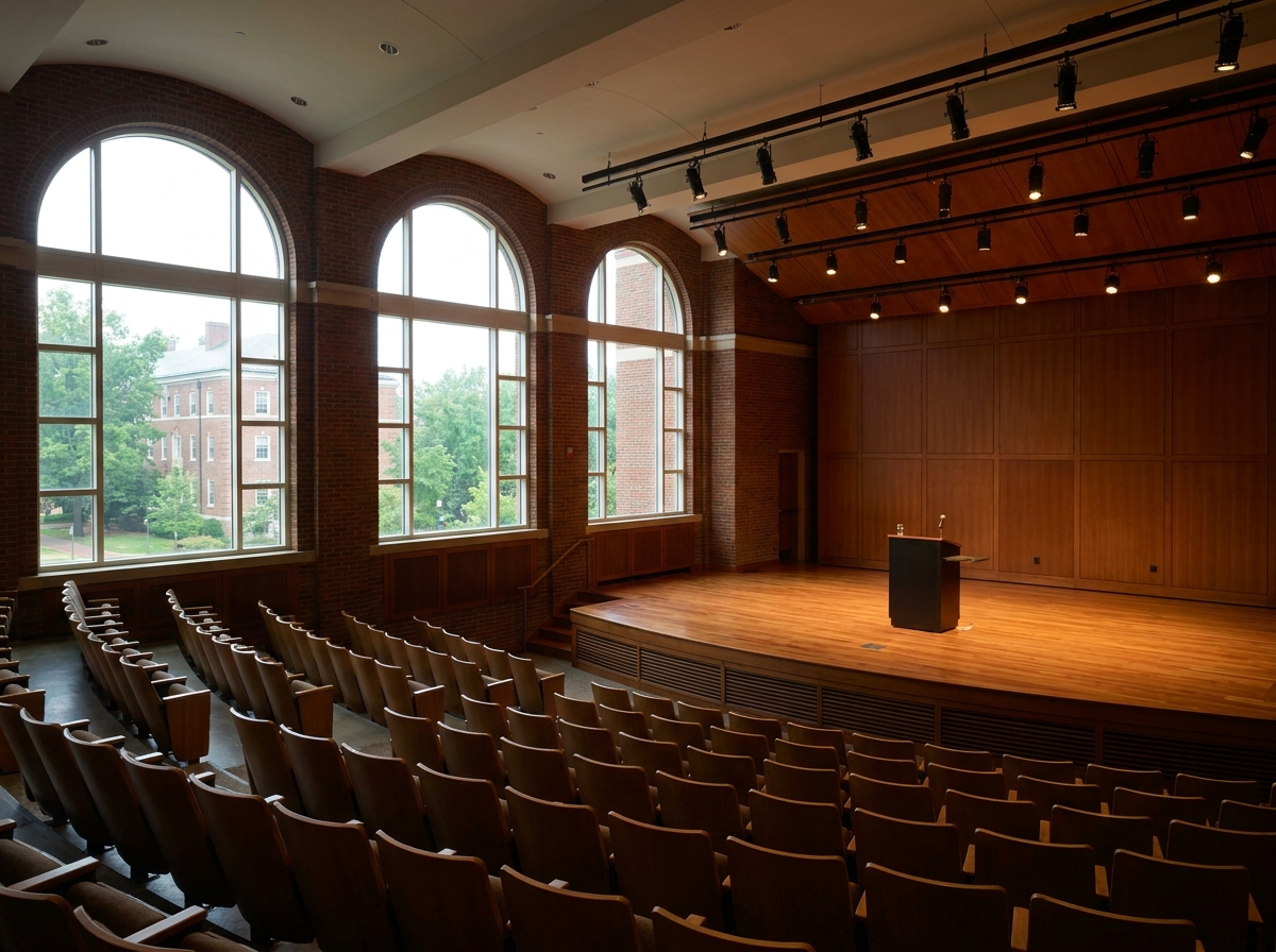 An empty auditorium set up for a professional seminar in Lafayette.