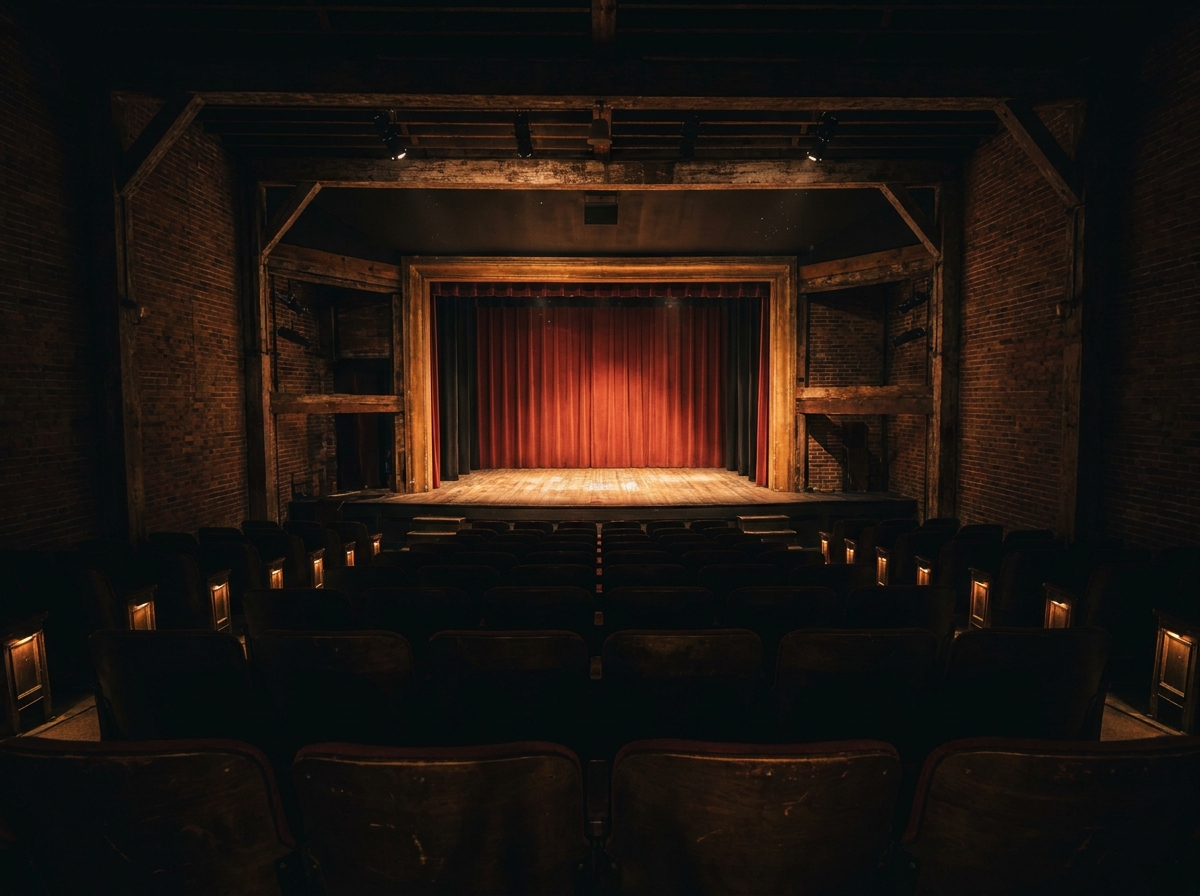 An empty stage at a historic theater in Lancaster, PA.