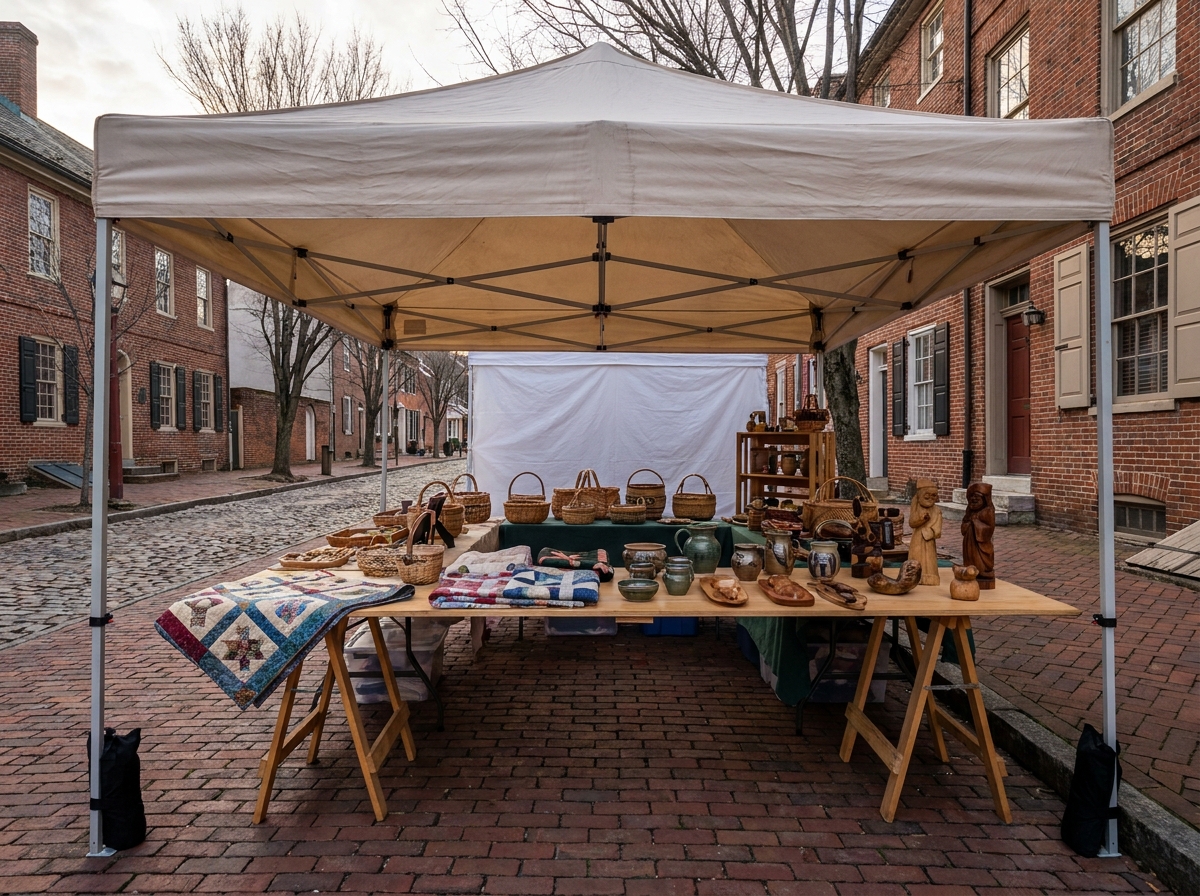 An artisan's stall at an outdoor market in Lancaster, PA.