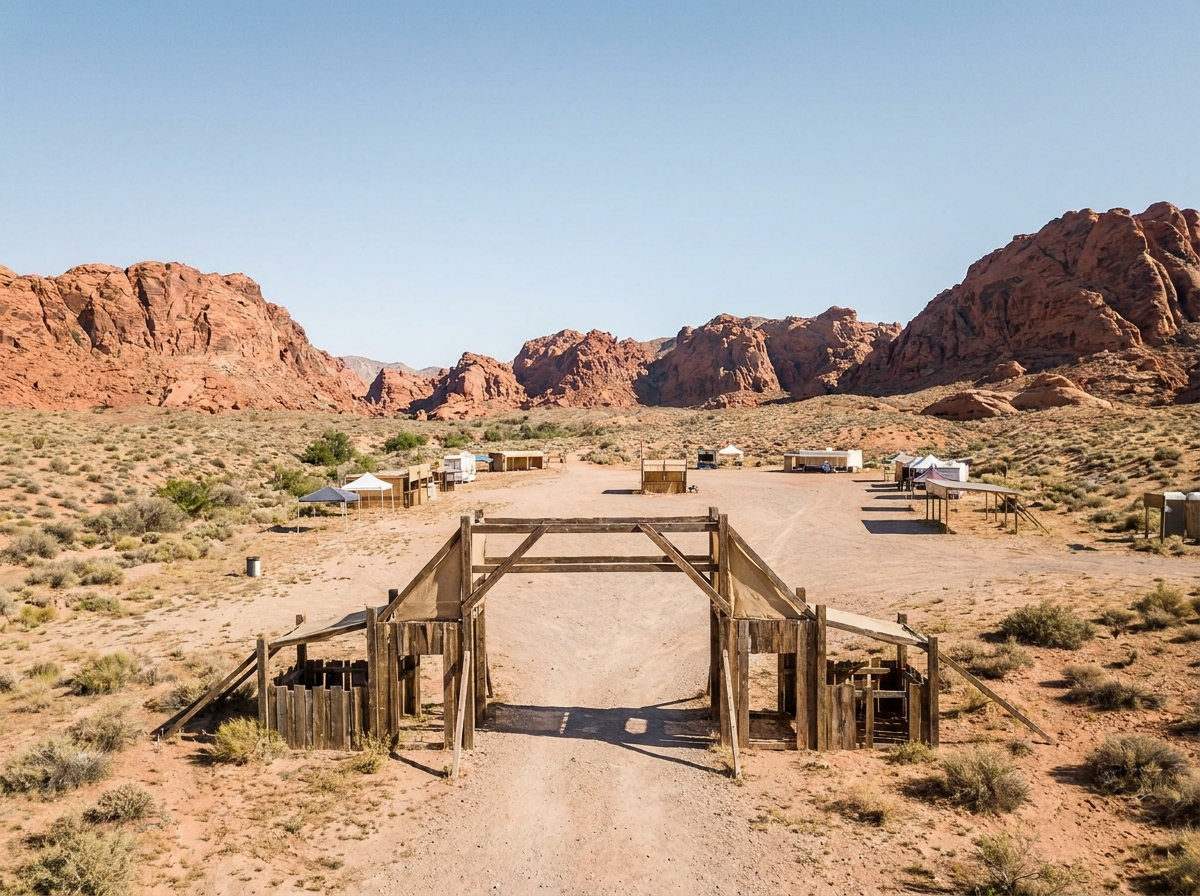 The empty entrance to an outdoor festival venue near Las Vegas.