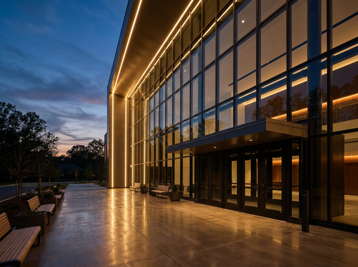 The sleek and modern entrance to a venue ready for a Latin event.