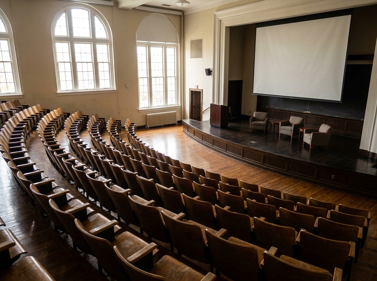 An empty auditorium set up for a professional business event in Lexington.