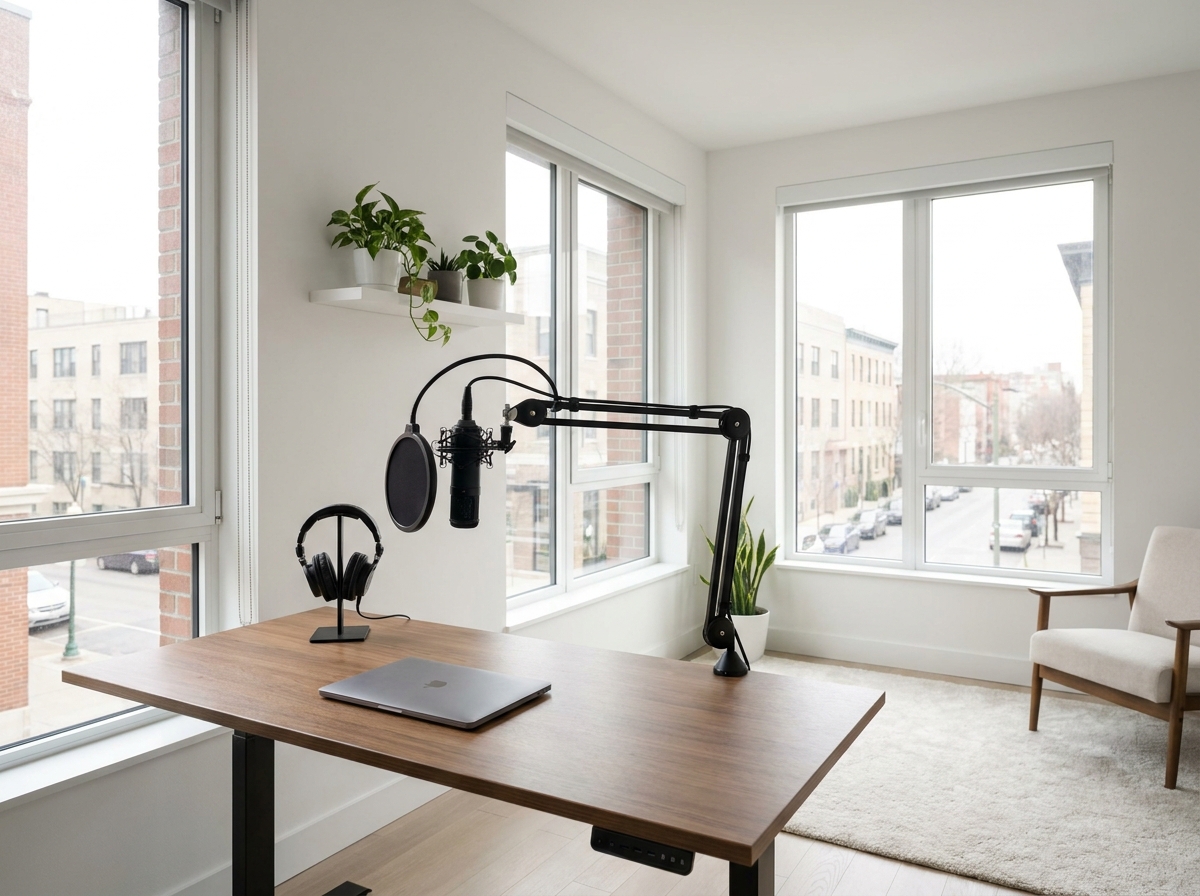 A home studio setup for broadcasting a live stream event.