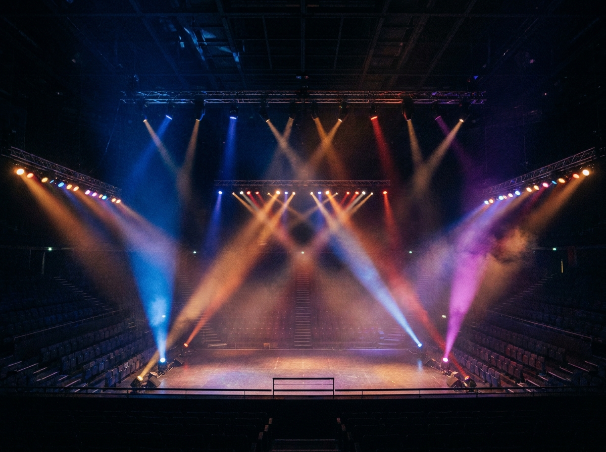 Colorful stage lights for a live stream performance.