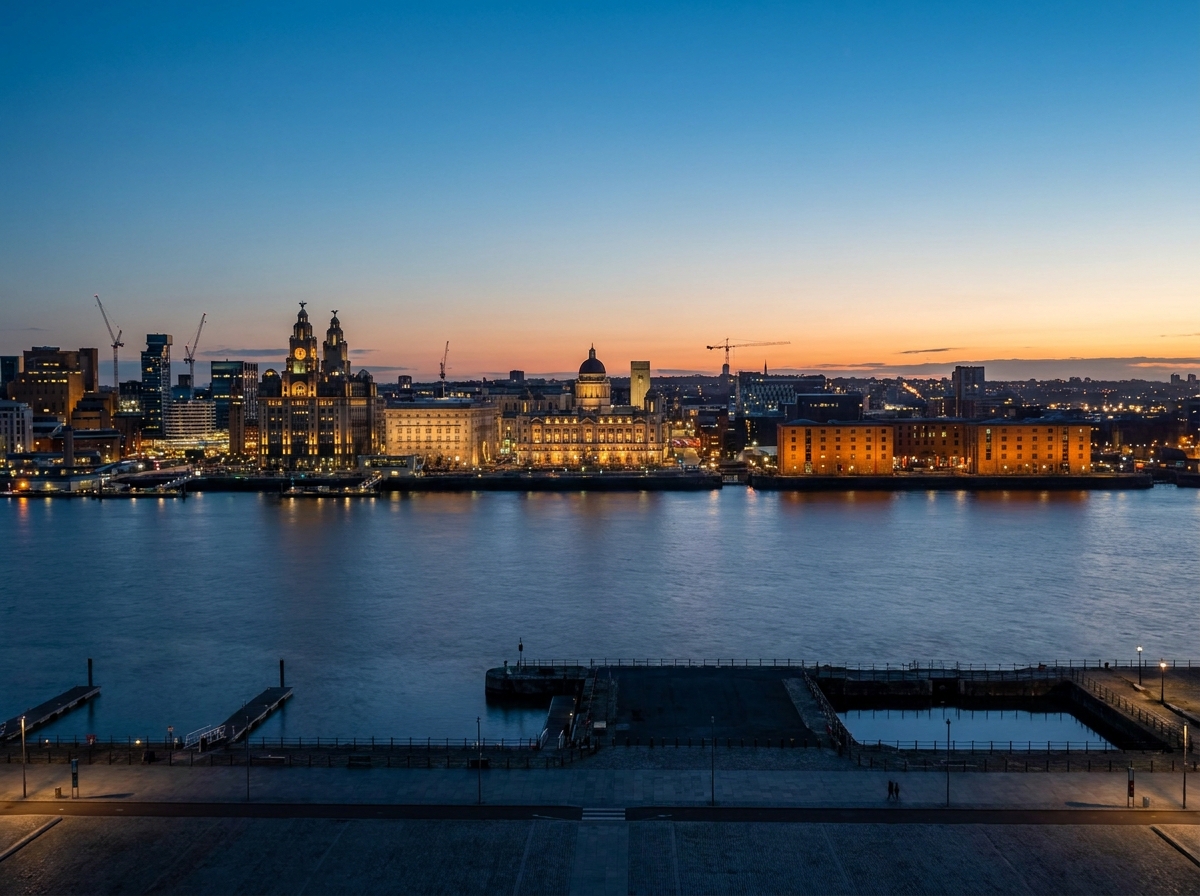 The Liverpool city waterfront at twilight, representing the audience for local events.