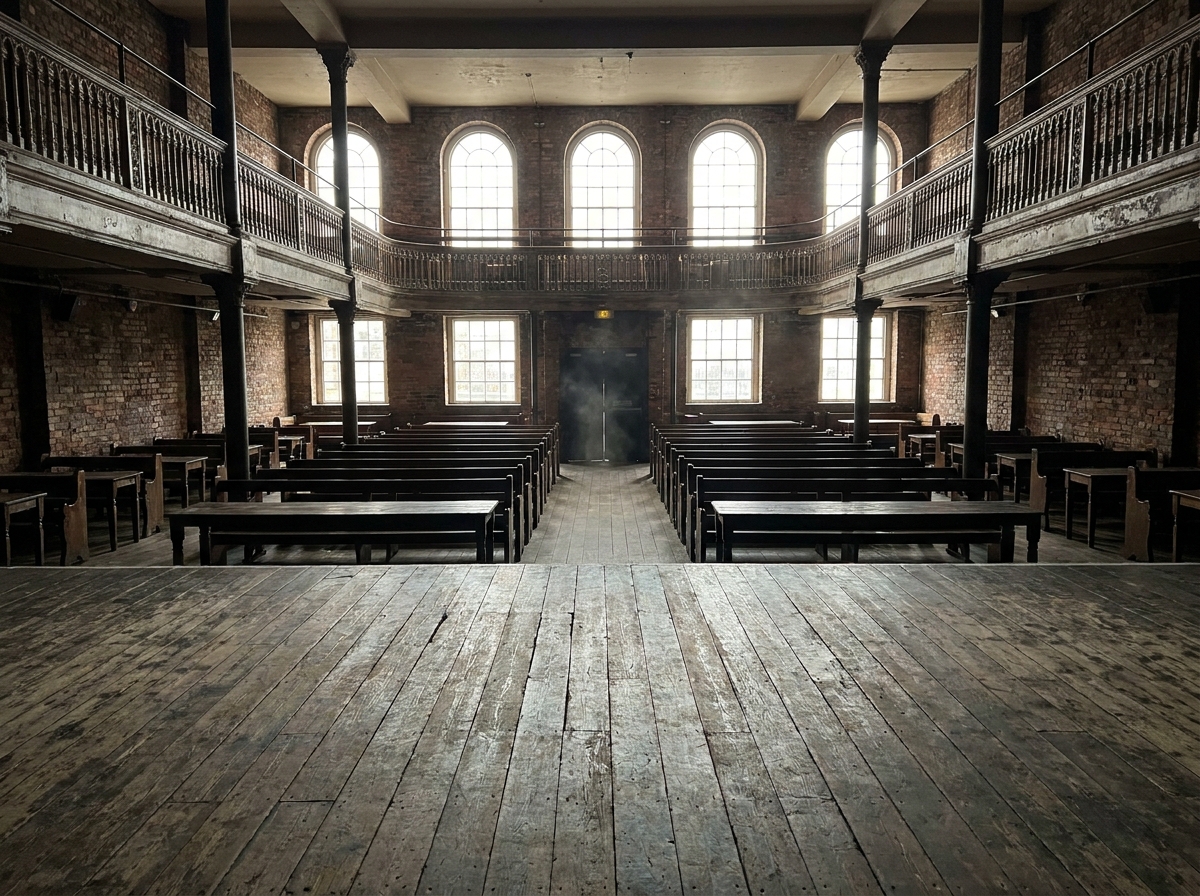 View from the stage of an empty music venue in Liverpool.