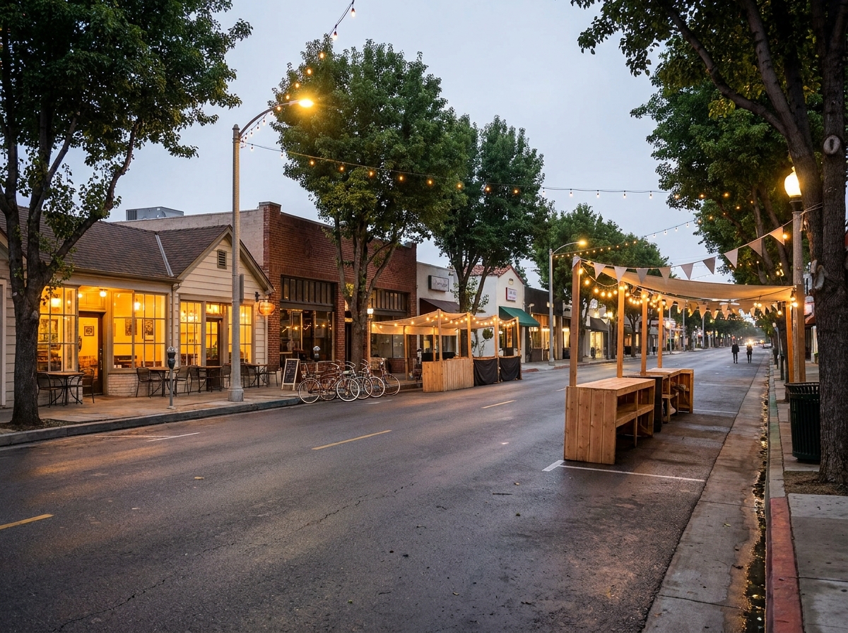 A welcoming street in Long Beach prepared for a neighborhood event.