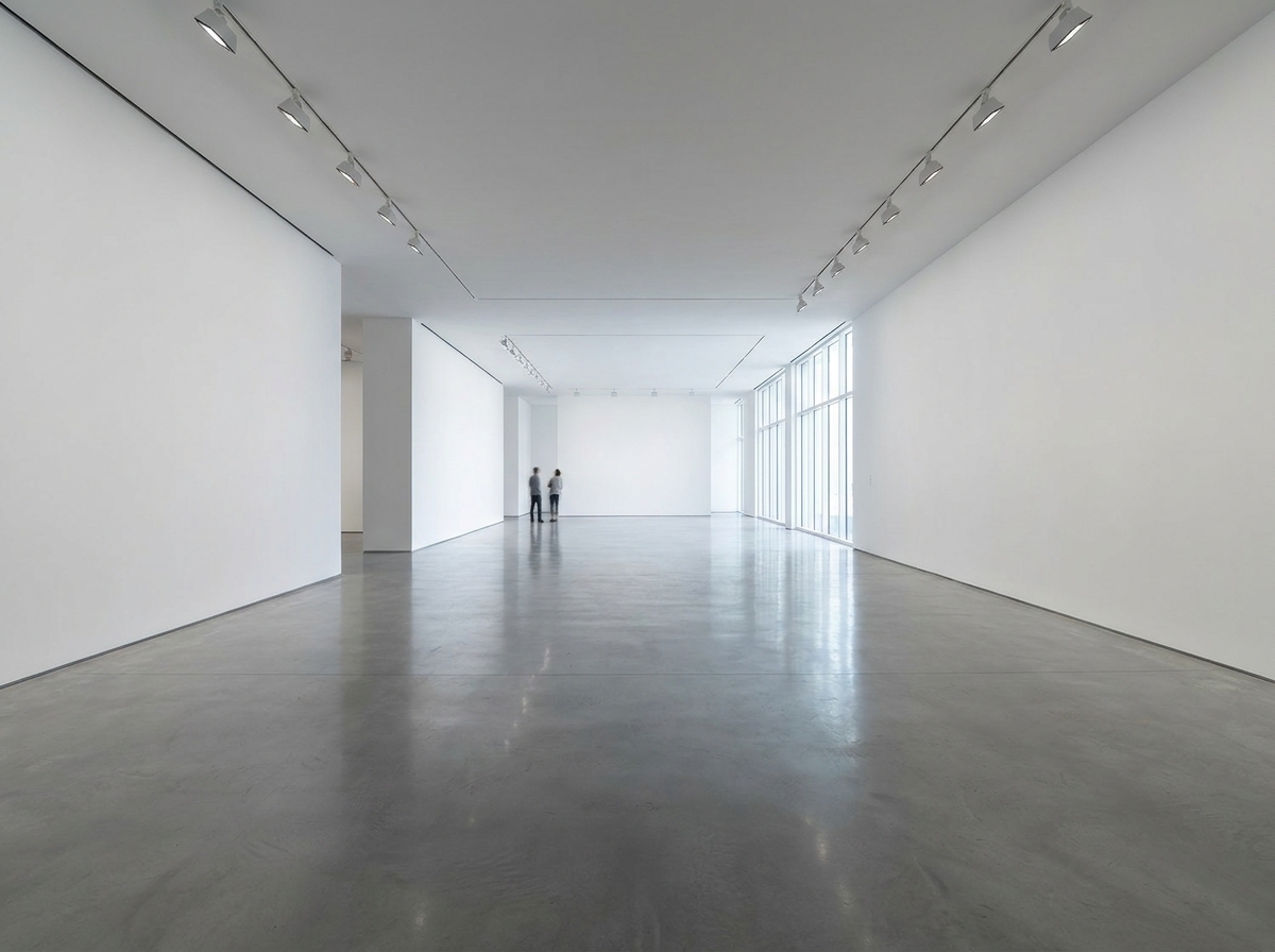 An empty art gallery in Lubbock, prepared for an exhibition.