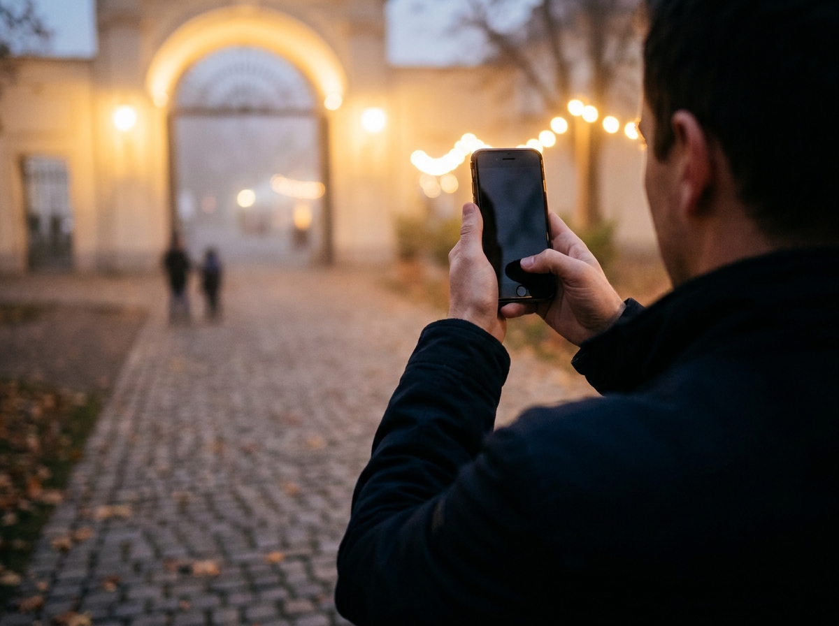 An event organizer using a phone to manage check-ins at a Lubbock event.