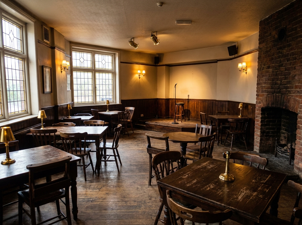 The interior of a Luton pub ready for a live performance.