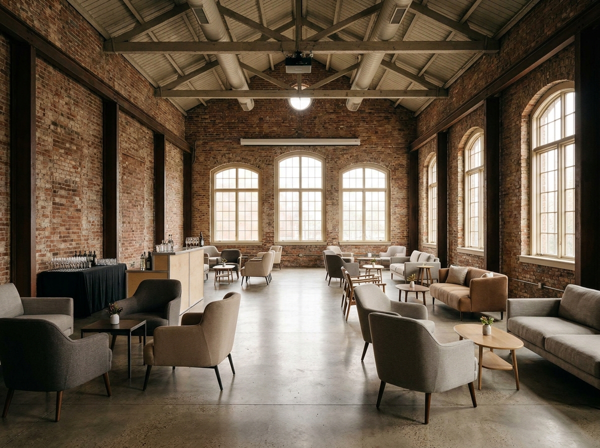 A lounge area set up for a professional networking mixer in Manchester.