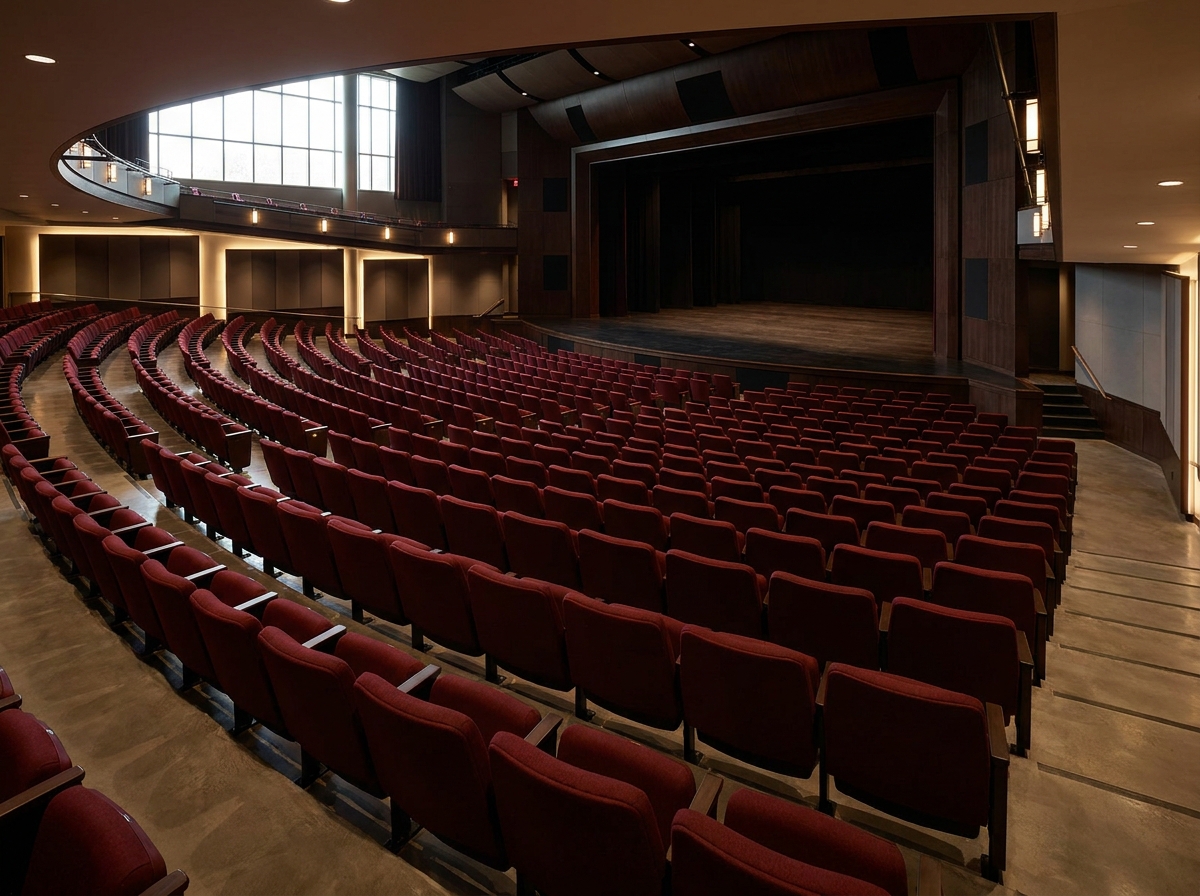 Interior of an empty theater in McAllen, ready for a performance.