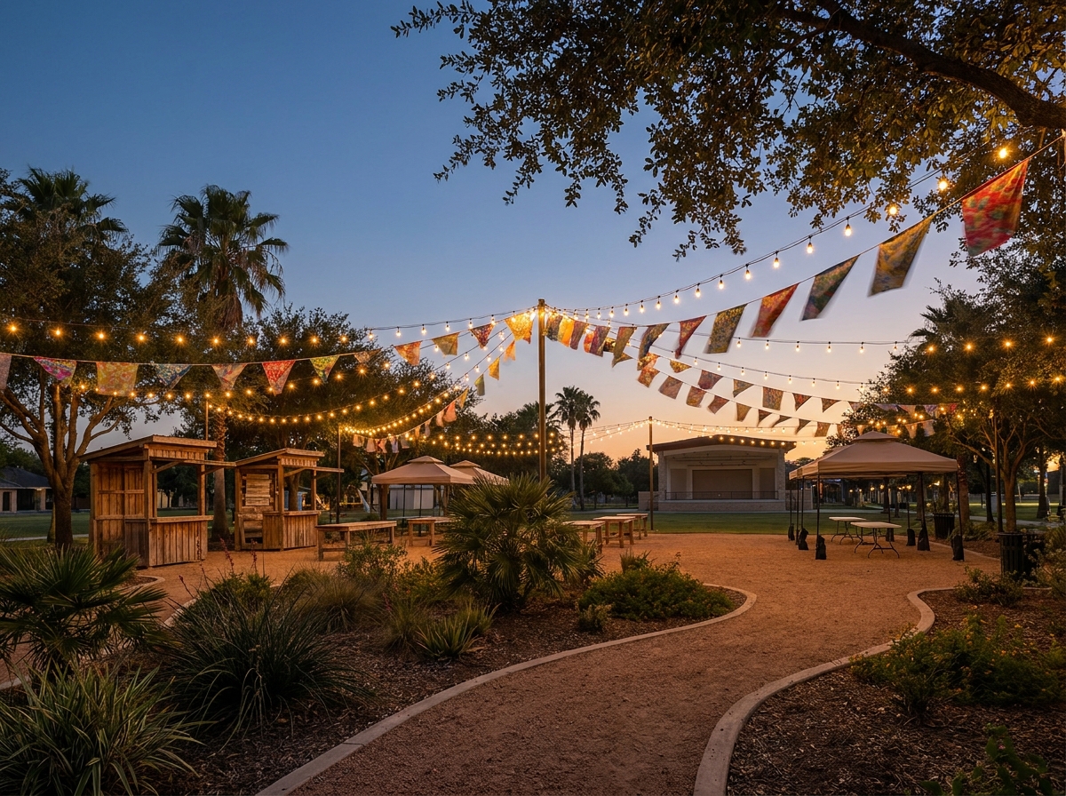 An outdoor park in McAllen set up for a community event.