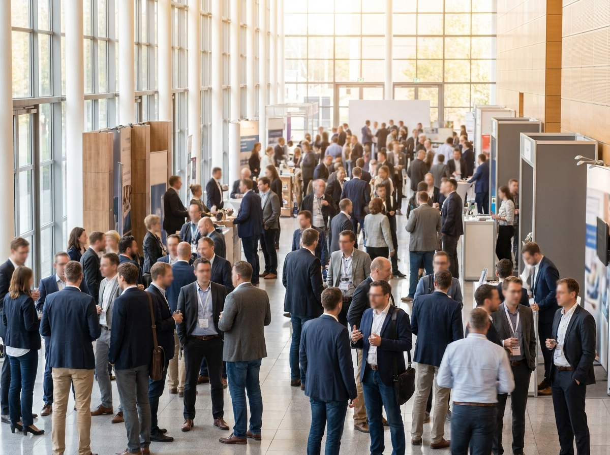 Healthcare professionals networking during a break at a medical event.