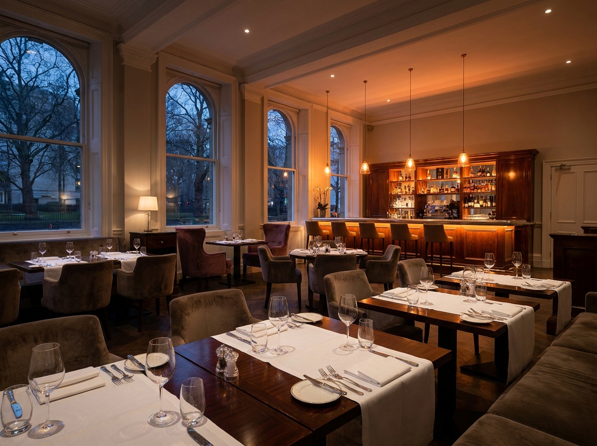 A restaurant event space set for a professional networking dinner in Milwaukee.
