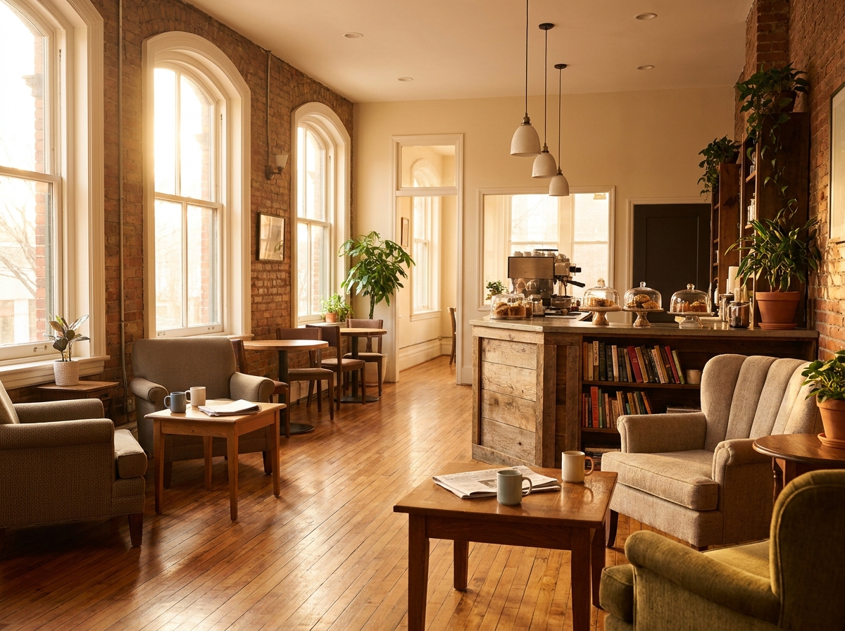 The interior of a Minneapolis coffee shop, an ideal venue for informal networking.