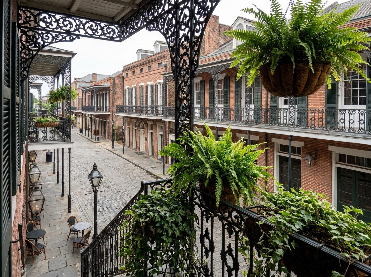 Overhead view of an empty historic street in Mobile, Alabama.