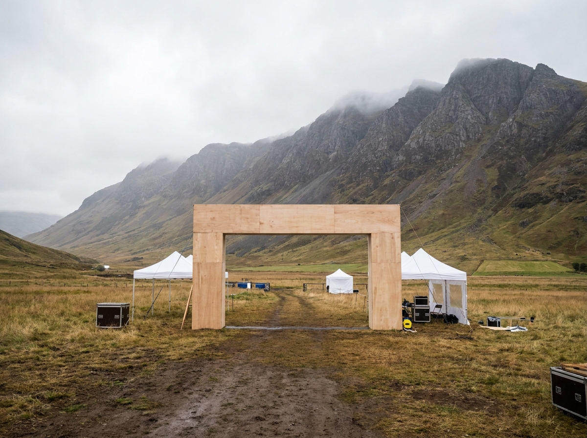 A finish line arch ready for a mountain biking race.