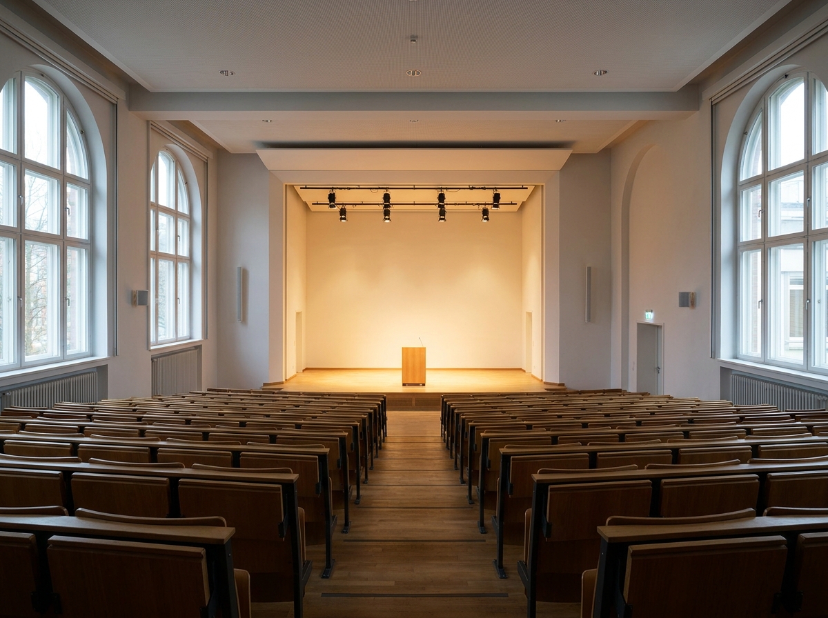 An empty university auditorium in Murfreesboro ready for a presentation or performance.