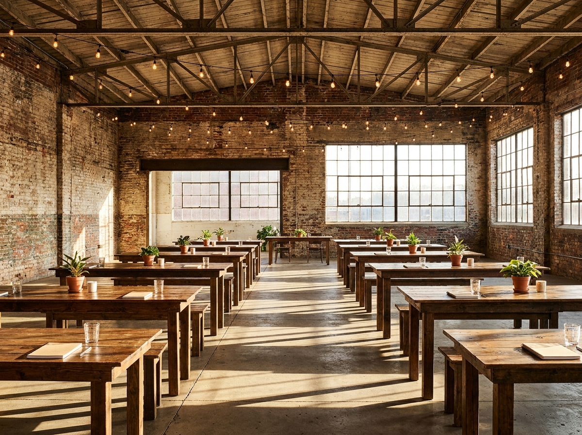An industrial-chic venue in Nashville set for a professional event.