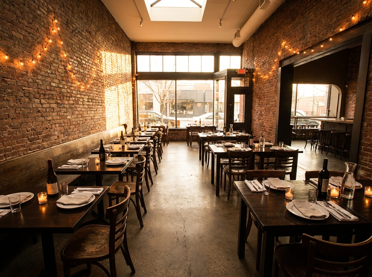 A restaurant space in New Haven set for a food and drink event.