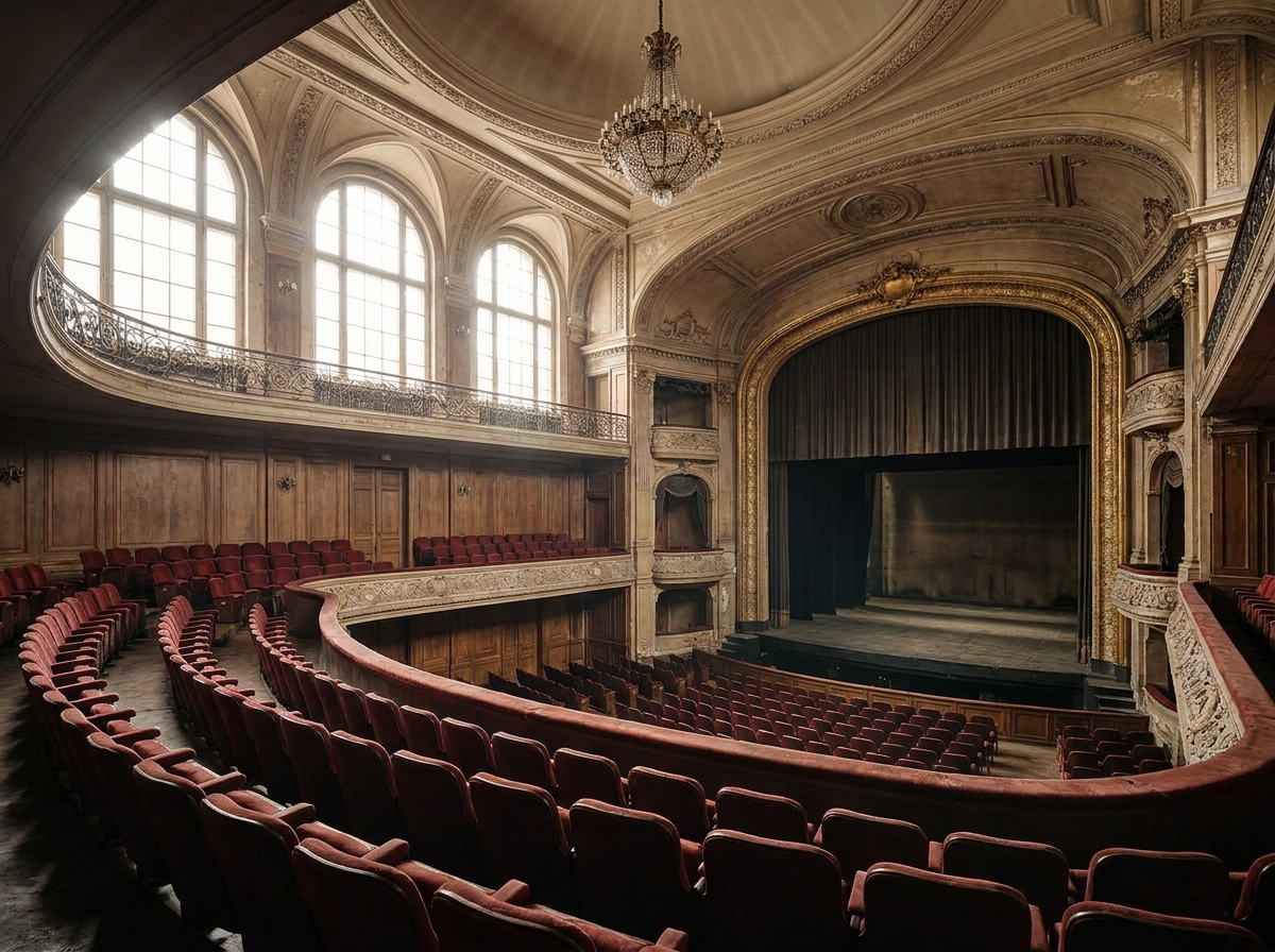 Interior of an empty theatre in Northampton, ready for a comedy show.
