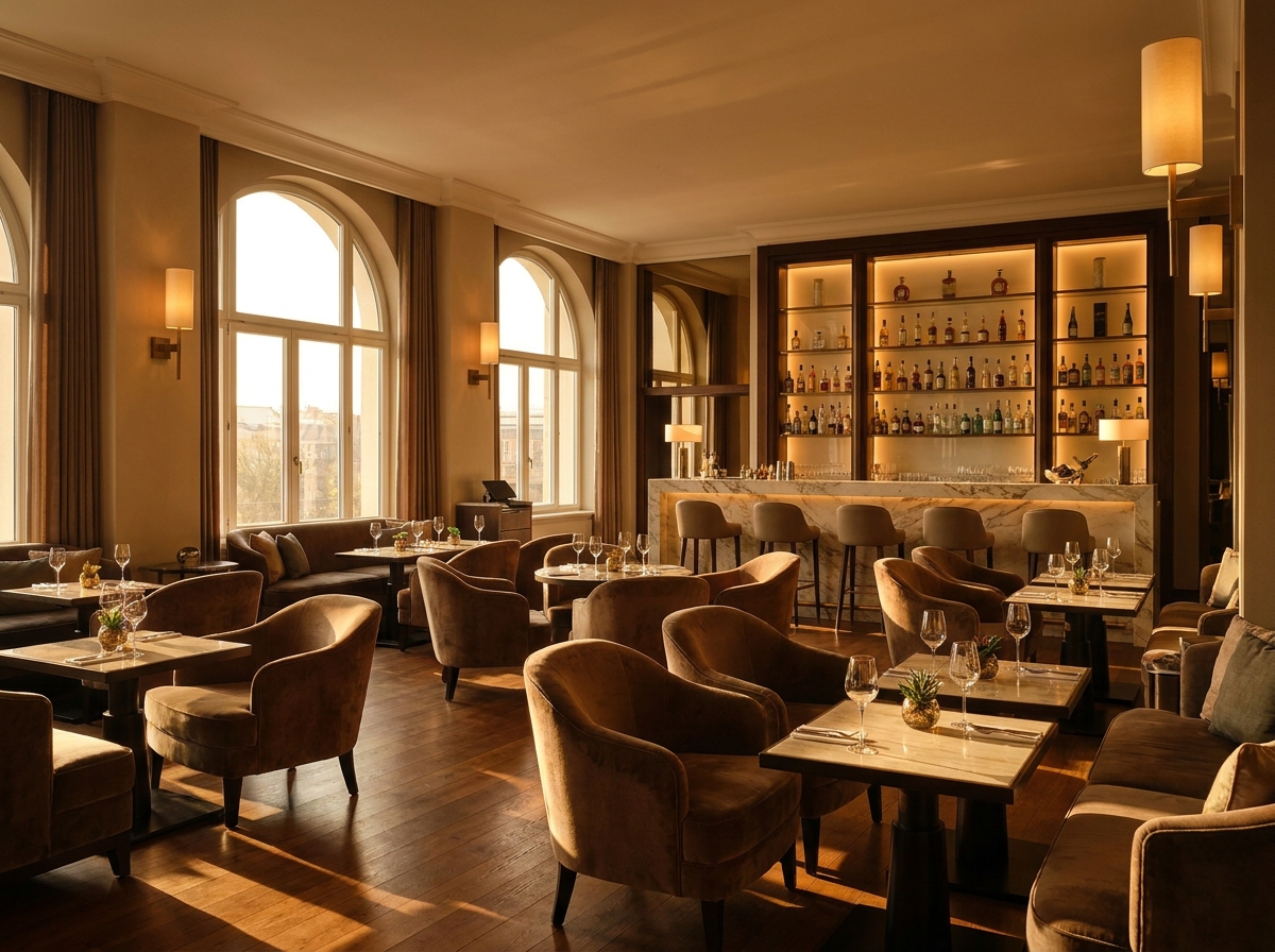 A chic bar space in Northampton set for an after-work networking mixer.