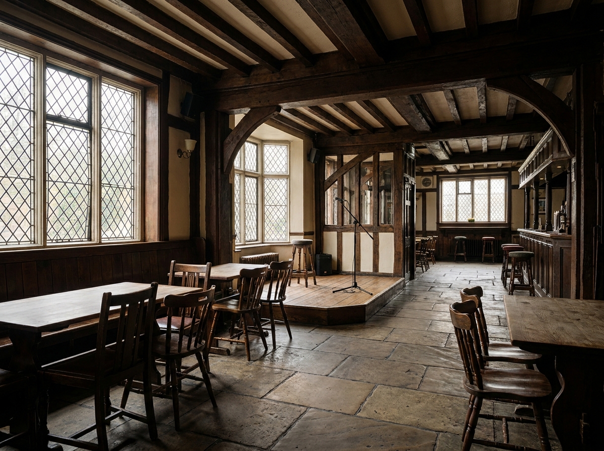A traditional pub in Norwich set up for a live performance.