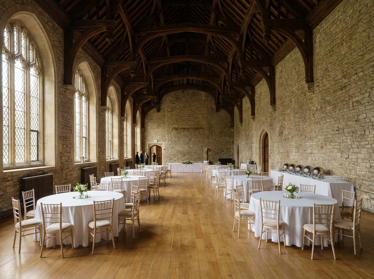 An elegant hall in a historic Norwich building set for an event.