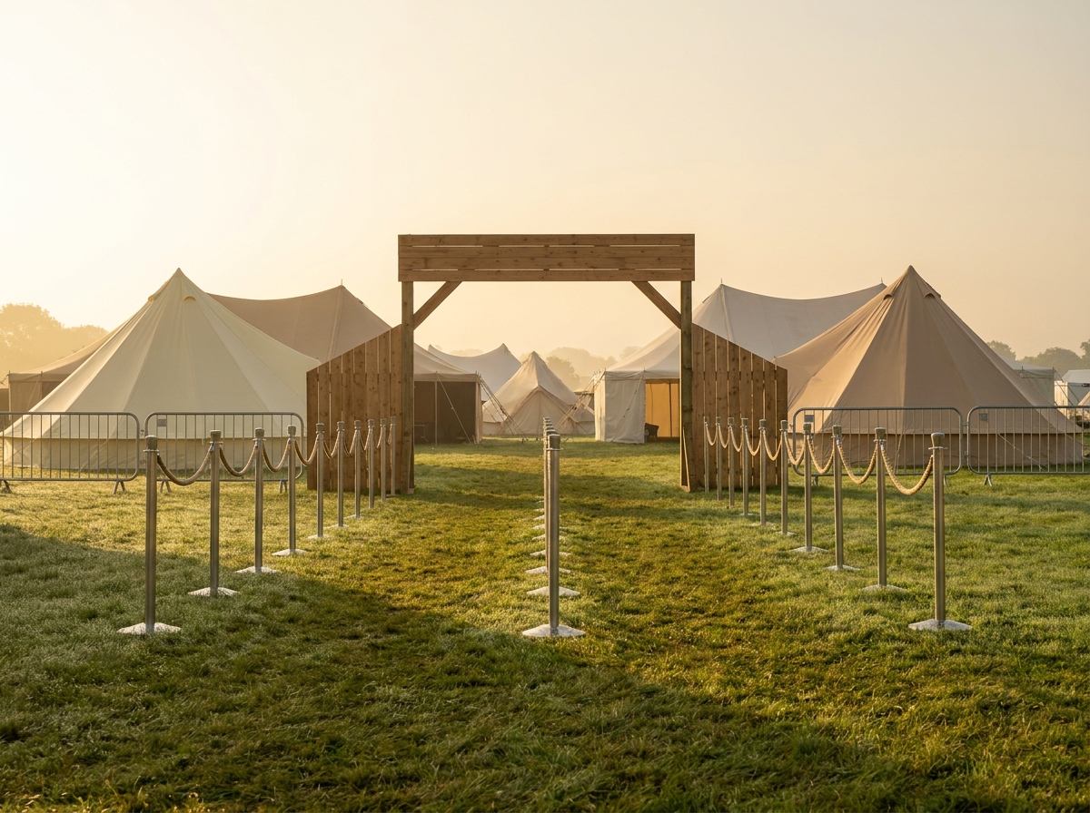 The organized entrance to an Oktoberfest festival, ready for efficient check-in with Eventbrite.