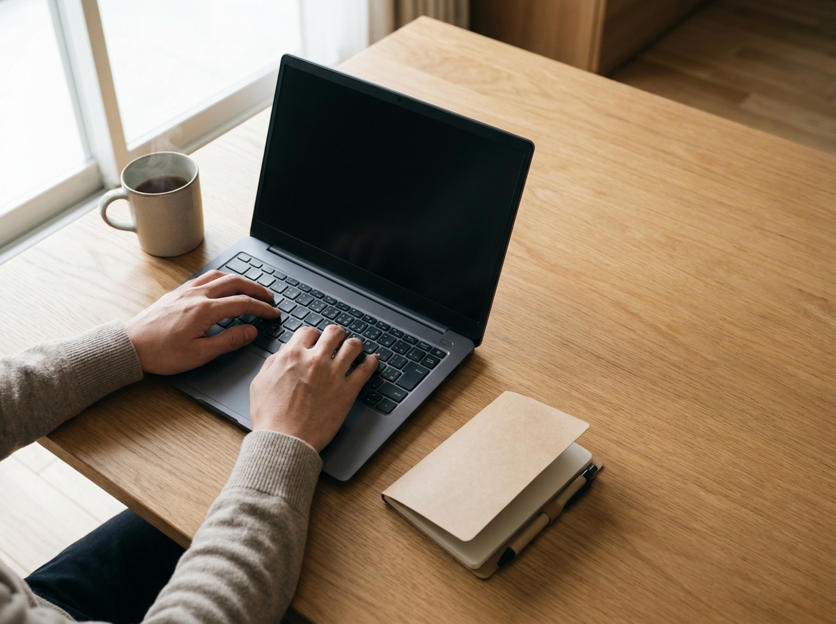 Hands typing on a laptop, representing the ease of remote workshop registration.