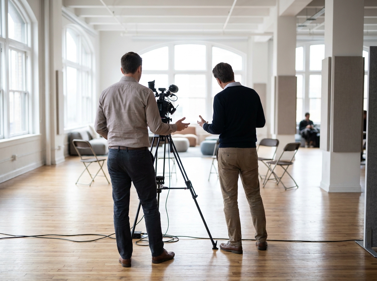 An instructor viewed from behind, presenting to a camera for an online workshop.